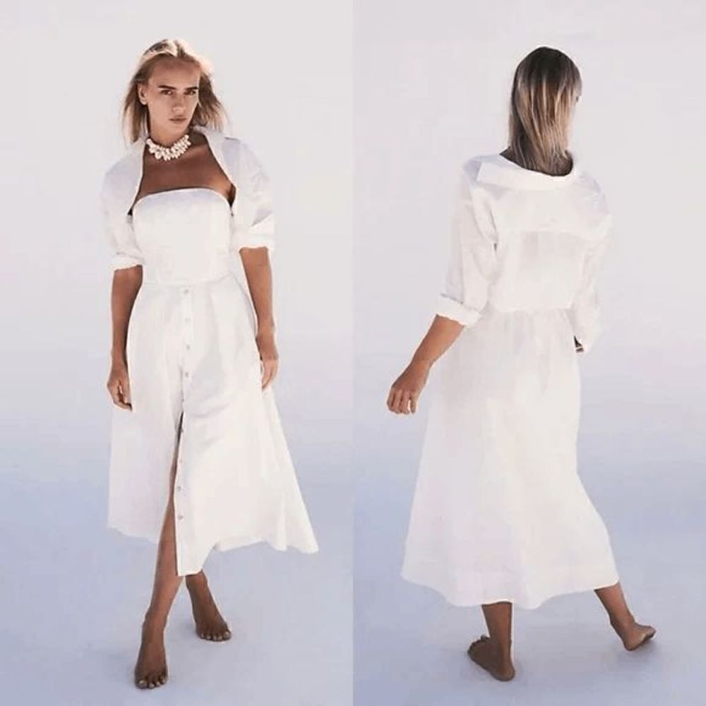 Free People Isley Long Sleeve 2-in-1 Button Down Cotton White Midi Dress XS NWOT